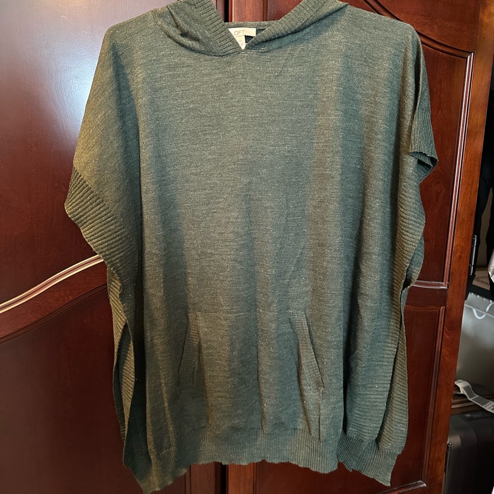LOFT Olive Knit Hooded Poncho style Sweater